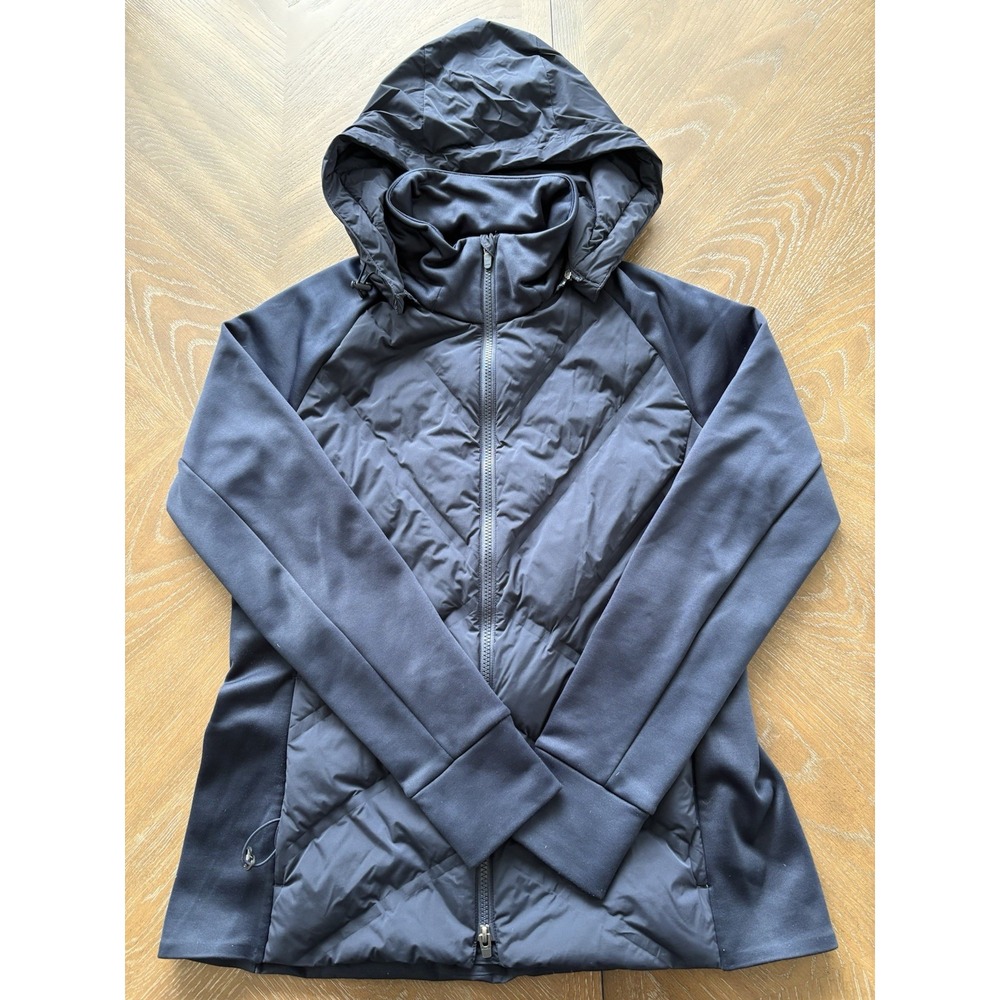 Athleta‎ Inlet Jacket Black Quilted Down Hybrid Hooded Puffer 982731-02 Womens L